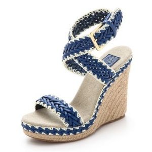 Authentic Tory Burch Wedges. Size 36. Blue & Beige. Perfect condition.